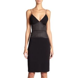 L'AGENCE Black Woven-Paneled Deep V Neck Dress